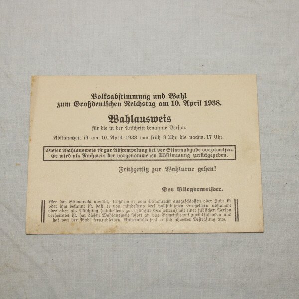 Wahlausweis 1938