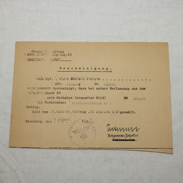 Bescheinigung 08/1941