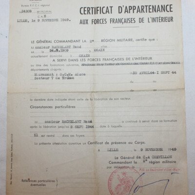 Certificat d'appartenance FFI Lille