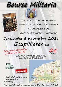 Dimanche 8 Novembre, Bourse militaria à Goupillères (76)